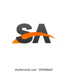 SA initial overlapping swoosh letter logo black orange