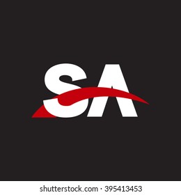 SA initial overlapping swoosh letter logo white red black background