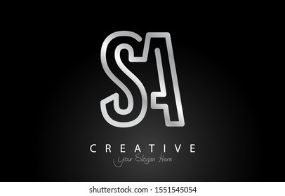SA Letter Design Logo Concept with silver Colors. Letter SA Logotype Shiny Vector Illustration