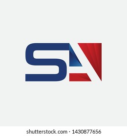 SA Letter Design Logo with Red and Blue Colors Trendy Vector Illustration