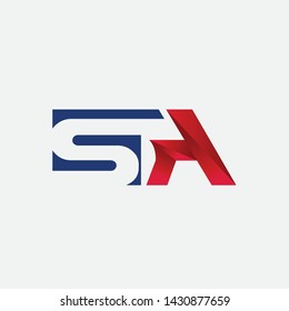 SA Letter Design Logo with Red and Blue Colors Trendy Vector Illustration