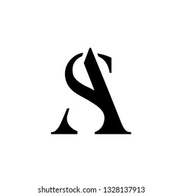 AS or SA Letter Design Vector with Black Color and Serif Font on white background. - Vector