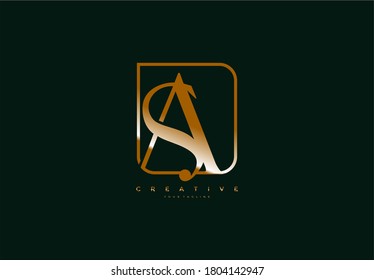 SA AS Letra Rectangle Linked Forma de oro Logotipo Premium de lujo