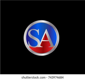 SA Letter logo Design in a circle. Blue Red and silver colored
