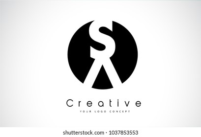 SA Letter Logo Design inside a Black Circle. Creative Lettering Logo Vector Illustration.