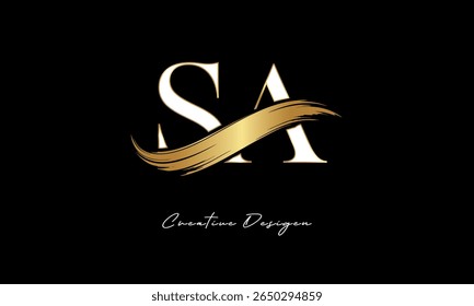 SA Letter Monogram Logo – Elegant Gold Brush Stroke Letter mark for Luxury Branding, Fashion, Boutique  Premium Identity Design
