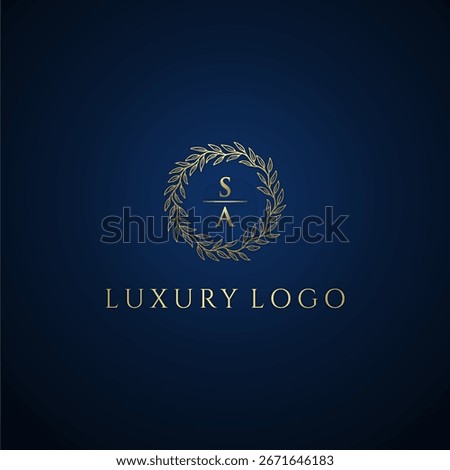 SA letter monogram luxury wedding with creative circle leaf gold