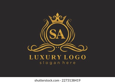 SA Letter Royal Luxury Logo template in vector art for Restaurant, Royalty, Boutique, Cafe, Hotel, Heraldic, Jewelry, Fashion and other vector illustration.