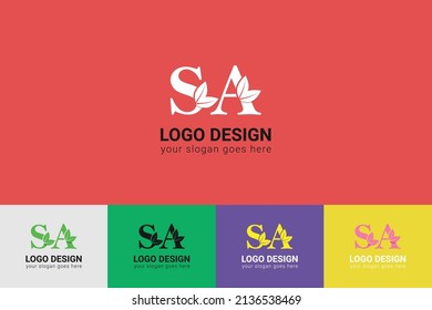 SA letters eco logo with leaf. Vector typeface for nature posters, eco friendly emblem, vegan identity, herbal and botanical cards etc. Ecology SA letters logo with leaf.