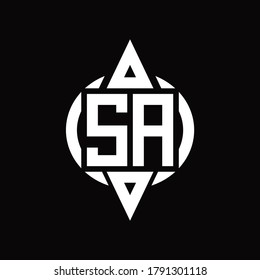 Logotipo SA con círculo redondeado combinando la plantilla de diseño de triángulo superior e inferior