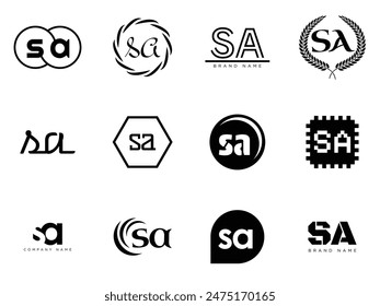 SA logo company template. Letter s and a logotype. Set different classic serif lettering and modern bold text with design elements. Initial font typography. Collection trendy business identity.