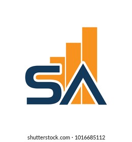 SA logo with growth chart. SA letter. Flat logo design