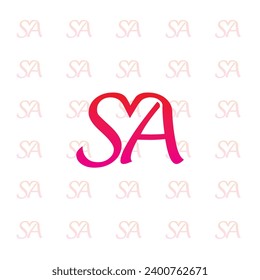 Logo de SA con forma de corazón, vector de diseño de logotipo de amor