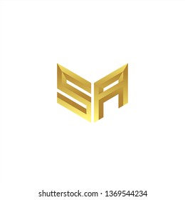 SA Logo letter initial 3d designs templete with gold colors