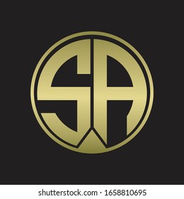Logotipo SA Círculo monograma con el estilo de cinta de la pieza en colores dorados