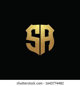 Monograma del logotipo SA con colores dorados y plantilla de diseño de forma de escudo