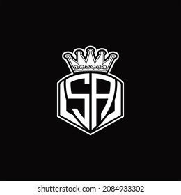 SA-Logo-Monogramm mit luxuriöser Emblechform und Krondesign-Vorlage auf schwarzem Hintergrund