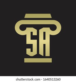 SA Logo monogram with pillar style design template with gold colors