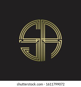 SA Logo monogram triple ribbon style line design template isolated with gold color