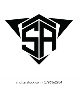 Monograma del logotipo SA con flecha de alas alrededor de la plantilla de diseño sobre fondo blanco
