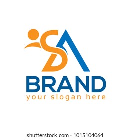 SA logo with person. SA letter. Flat logo design