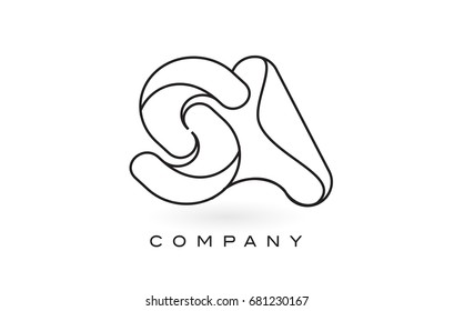 SA Monogram Letter Logo With Thin Black Monogram Outline Contour. Modern Trendy Letter Design Vector Illustration.