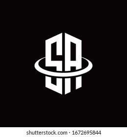 SA-Monogramm-Logo im Hexagon-Stil, umgeben von einem Ring