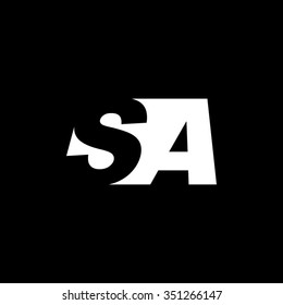 SA negative space letter logo black background