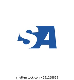 SA negative space letter logo blue