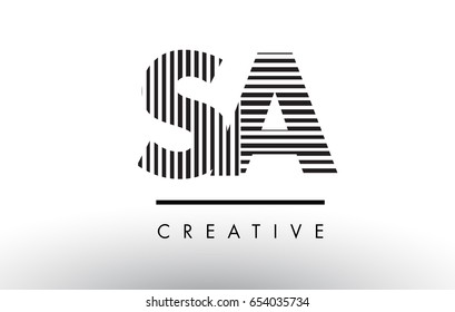 SA S A Black and White Letter Logo Design with Vertical and Horizontal Lines.