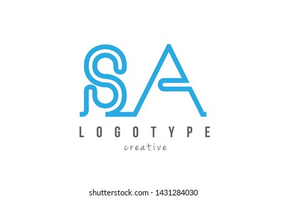 SA S A blue joined line alphabet letter logo combination suitable as icon design for a company or business