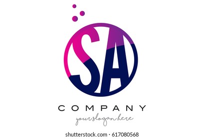 SA S A Circle Letter Logo Design with Purple Magenta Dots Bubbles Vector Illustration