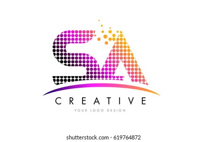 SA S A Dots Letter Logo Design with Magenta Bubble Circles and Swoosh