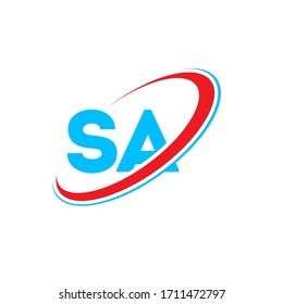 SA S Ein Buchstabe Logo Design. Anfangsbuchstabe SA verlinkter Kreis Großbuchstaben Monogramm Logo rot und blau. SA Logo, S A Design