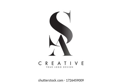 SA S A letter logo design with logotype concept and serif font. SA icon with an elegant and stylish look vector illustration. Creative Vector Illustration with letters A and S. 