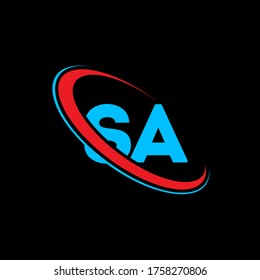 SA S A letter logo design. Initial letter SA linked circle uppercase monogram logo red and blue. S A logo, S A design. sa, s a