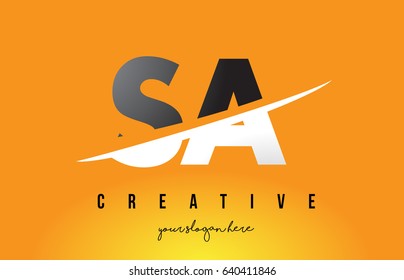 SA S A Letter Modern Logo Design with Swoosh Cutting the Middle Letters and Yellow Background.