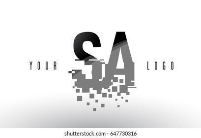 SA S A Pixel Letter Logo with Digital Shattered Black Squares. Creative Letters Vector Illustration.