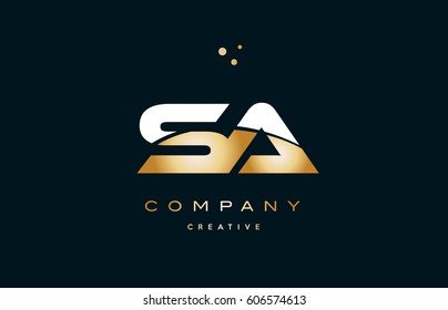 sa s a  white yellow gold golden metal metallic luxury alphabet company letter logo design vector icon template