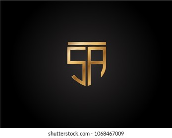 SA shield shape Letter Design in gold color