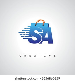 SA Shopping Monogram - Schnelle Lieferung E-Commerce-Logo mit Taschensymbol und digitalem Branding für Online-Shop, Einzelhandel und Logistik-Identität
