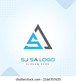 Logotipo comercial del triángulo de SA SJ en diseño moderno de vectores de letras de estilo minimalista creativo