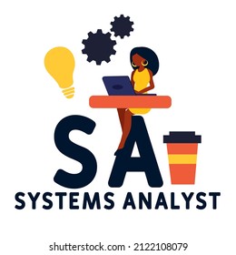 SA - Acrónimo de Systems Analyst. fondo de concepto de negocio. concepto de ilustración vectorial con palabras clave e iconos. ilustración con iconos para banner web, volante, página de inicio