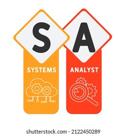 SA - Acrónimo de Systems Analyst. fondo de concepto de negocio. concepto de ilustración vectorial con palabras clave e iconos. ilustración con iconos para banner web, volante, página de inicio