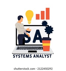 SA - Systems Analyst acronym. business concept background. vector illustration concept with keywords and icons. lettering illustration with icons for web banner, flyer, landing pag