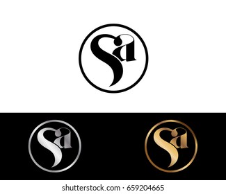 Sa text gold black silver modern creative alphabet letter logo design vector icon