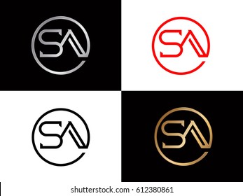 Sa text red gold black silver modern creative alphabet  letter logo design vector icon