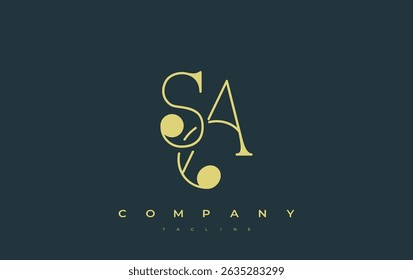 SA Typography Logo Design. Stylish monogram design depiction featuring the letters S and A combined in an artistic signature style, delivering a unique and creative visual representation.