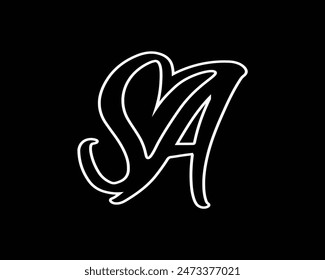 SA vector logo monogram heart sign alphabetic letters 