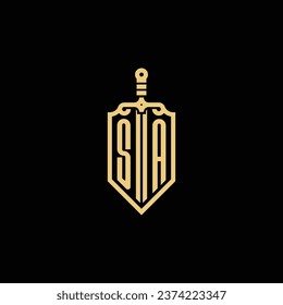 SA vintage shield and sword initial logo in high quality professional design that will print well across any print media